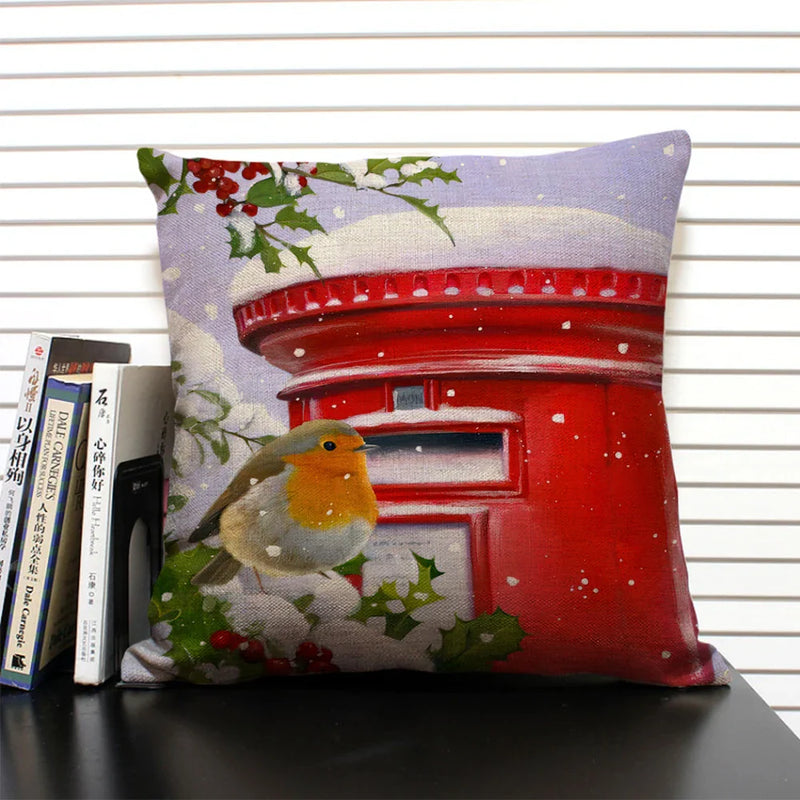 Axyaa Christmas Bird Snow Pattern 45x45cm Linen Pillow Case Home Sofa Decoration
