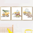 Axyaa Dinosaur Truck Tractor Excavator Wall Art Canvas, Boy Room Decor Nordic Posters