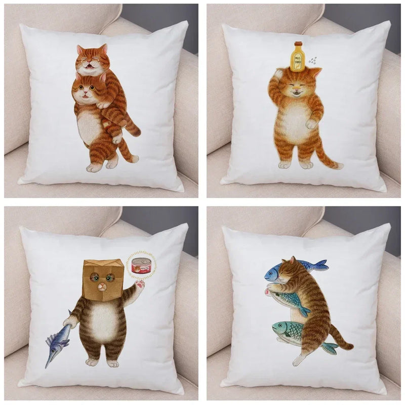 Axyaa Cartoon Cat Decorative Cushion Cover for Home, Sofa, Kids Room