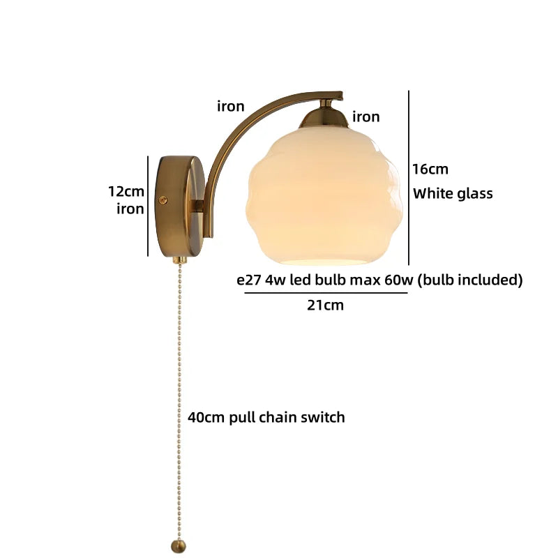 Axyaa Nordic LED Wall Sconce with Switch, Glass Shade, E27 Bulb