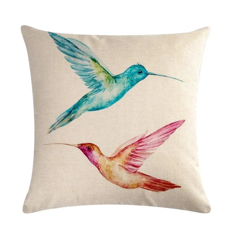 Axyaa Palm Bird Linen Cushion Cover - 45x45cm