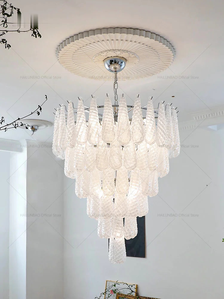 Axyaa Crystal Glass Chandelier: Elegant Villa Duplex Staircase Light