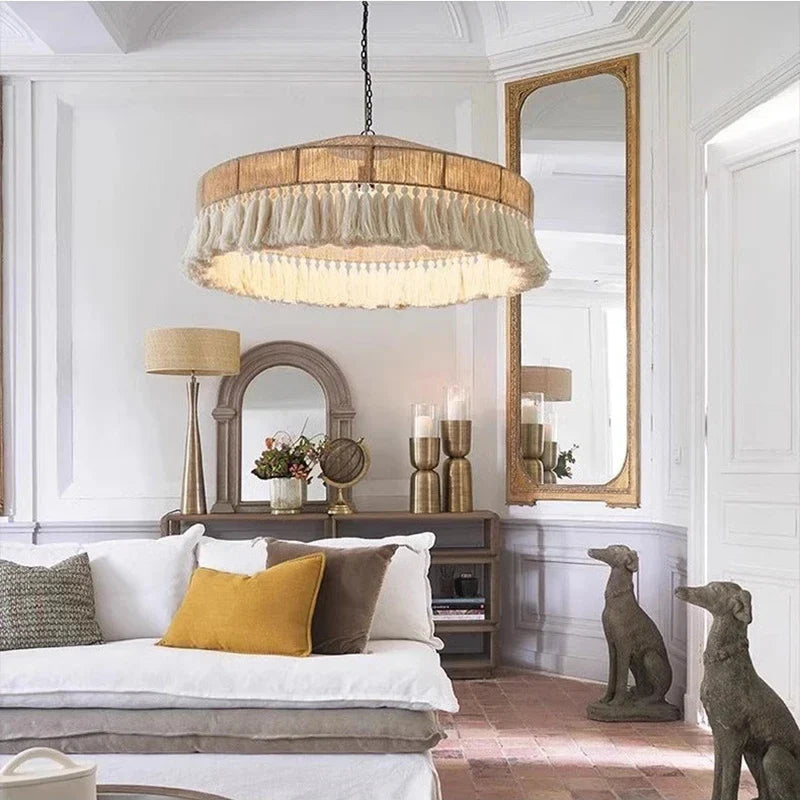 Axyaa Retro Hemp Rope Pendant Lights with Tassel, Hand-woven for Bedroom and Dining Room