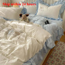Axyaa Lace Embroidery Girl Heart Bed 4-Piece Set - Washed Cotton Summer Bedding