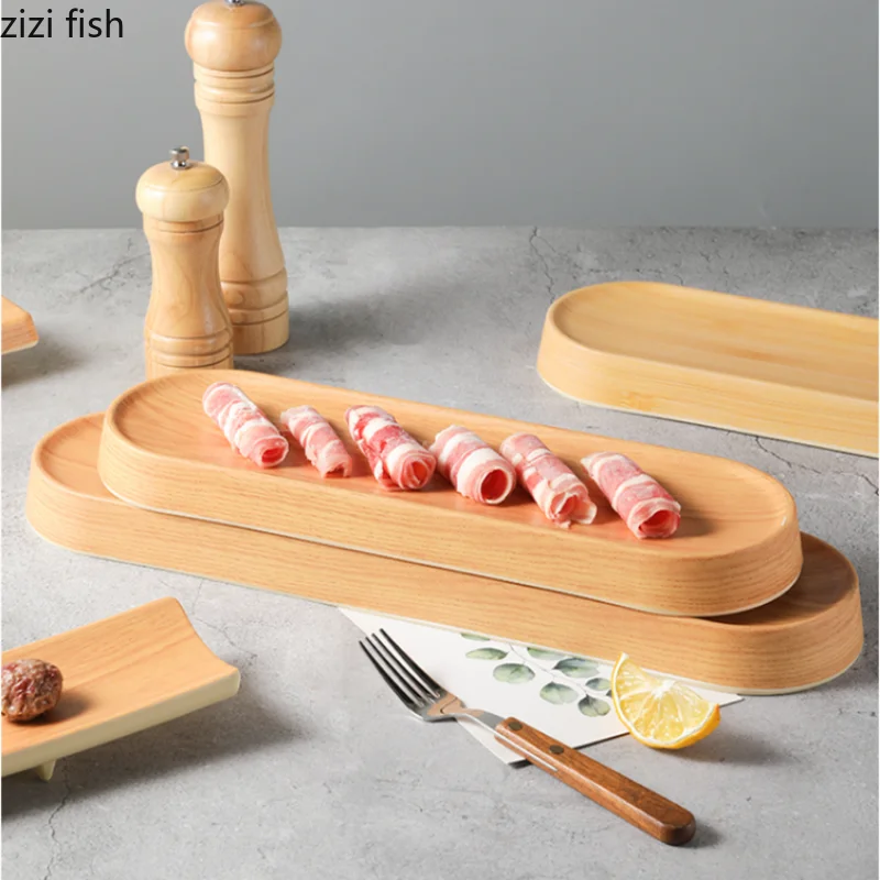 Axya Wood Grain Melamine Sushi Plate Set