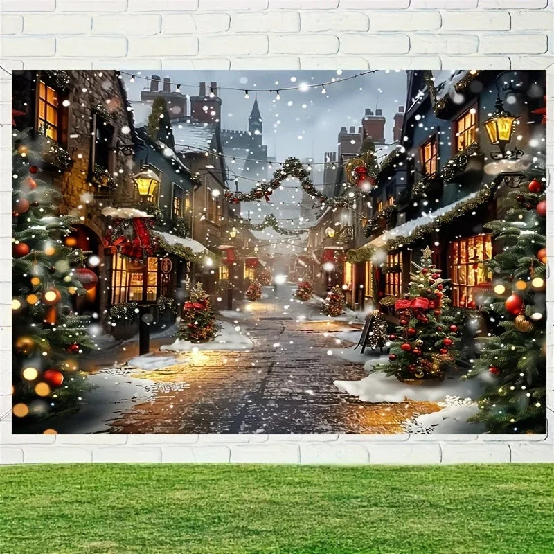 Axyaa Winter Town Scene Party Background Cloth for Home Decor & Photography
