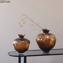 Axyaa Translucent Brown Glass Vase: Artistic Flower Arrangement Hydroponic Vase & Dried Flower Crafts