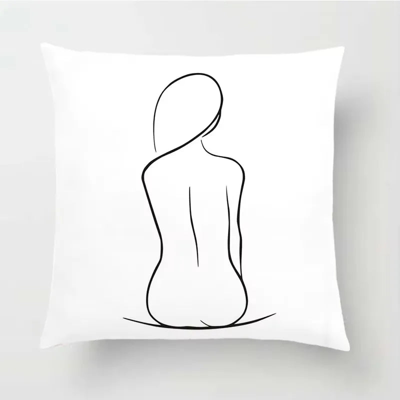 Nordic Line Drawing Cushion Cover for Home Decor by Axyaa