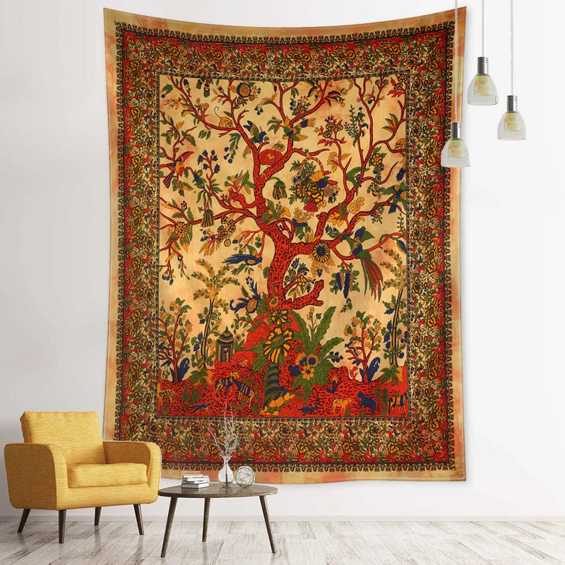 Axyaa Birds Tree of Life Tapestry Wall Hanging - Bohemian Witchcraft Hippie Home Decor