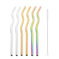 Axyaa Wave Line Stainless Steel Drinking Straws - 6Pcs Smoothie Juice Cocktail Straws