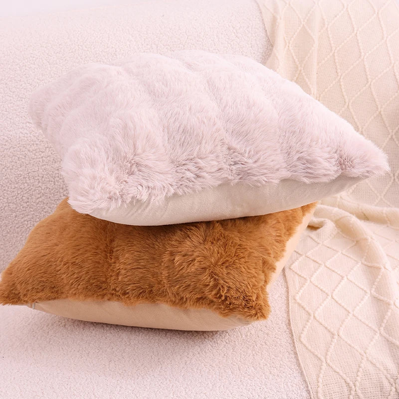 Axyaa Plush Faux Rabbit Fur Throw Pillow Covers