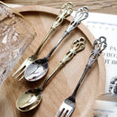 Axya Retro Tableware Set: Gold Plated Stainless Steel Spoon, Fork, Coffee Spoon