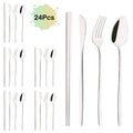Axyaa 24Pcs Black Gold Cutlery Set Stainless Steel Tableware Luxury Dinnerware
