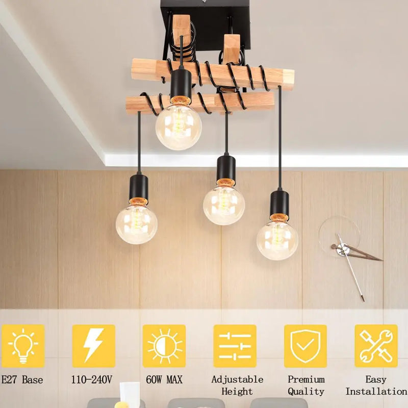 Axyaa Wood LED Chandelier Ceiling Lamp - Modern Living Room Dining Room Pendant Light
