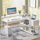 Axyaa Industrial L-Shaped Desk with Drawer, Shelves, and Monitor Stand
