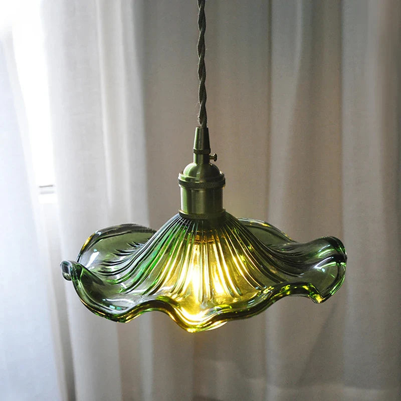 Nordic Glass Lotus Leaf Pendant Lights by Axyaa - Green/Brown/Clear Glass