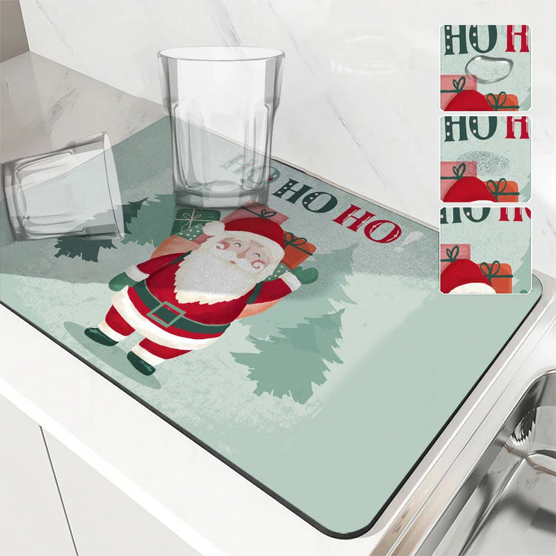 Axyaa Christmas Tree Kitchen Mat: Antiskid & Absorbent Draining Pad for Dishes & Tableware