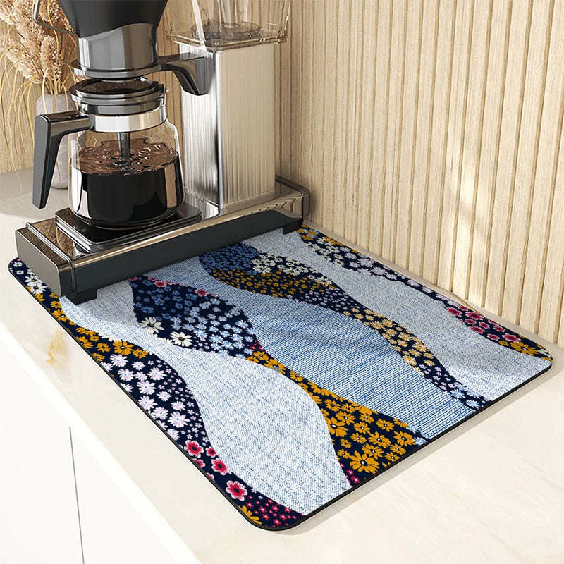 Axyaa Floral Geometry Kitchen Absorbent Draining Mat - Quick Dry Drain Pad