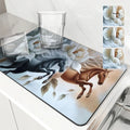 Axyaa Absorbent Horse Flower Kitchen Mat, Quick Dry Tableware Mat
