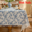 Axyaa Floral Tassel Edge Tablecloth Rectangle Cover - Pastoral Style