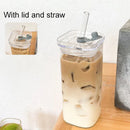 Axyaa Transparent Glass Coffee Cup with Lid and Straw, Heat Resistant Drinkware