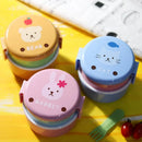 Axyaa Kids Animal Bento Lunch Box: Double-layer Round Snack Box, Microwave Safe, Portable