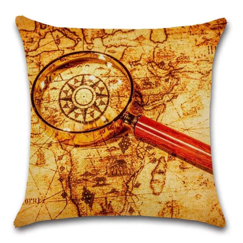 Axyaa Pirate Treasure Map Magnifier Print Throw Pillow Cover 45X45CM