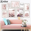 Pink Peony Shell Car Paris Tower Wall Art Canvas Painting by Axyaa - Nordic Style