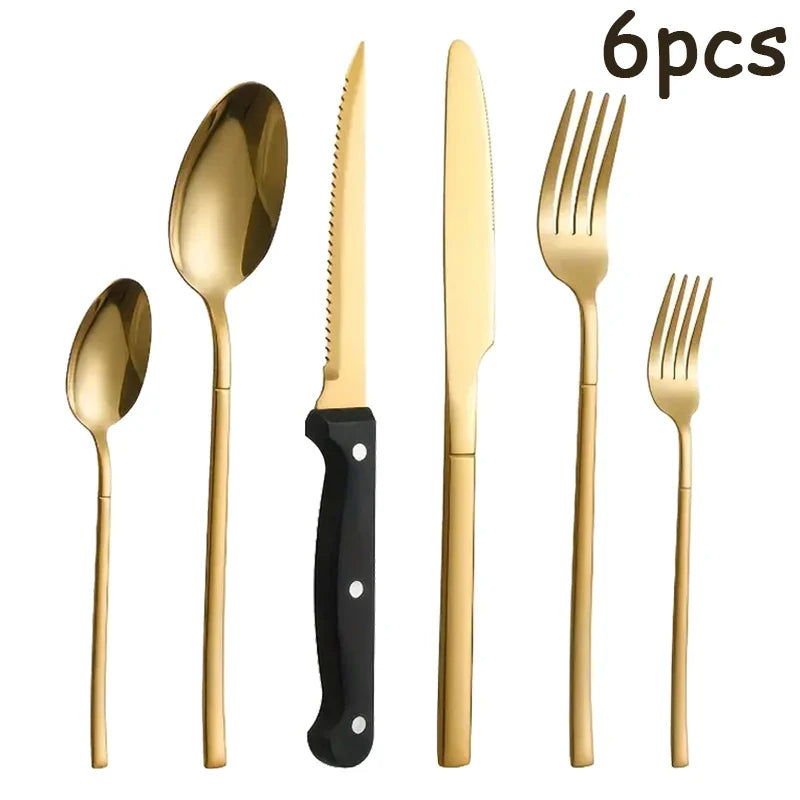 Axyaa Stainless Steel Tableware Set, 48pcs, Dishwasher Safe, Steak Knife, Classic Design