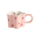 Axya Cherry Print Ceramic Mug: Irregular Flower Shapes, Kids Milk Cup, Birthday Gift