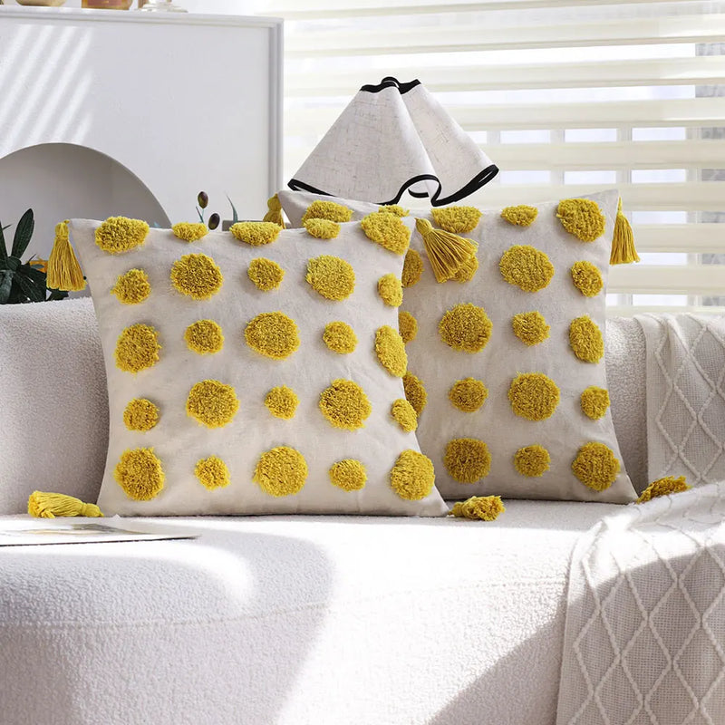 Axyaa Boho Style Tufted Cushion Cover with Tassels - 45x45cm