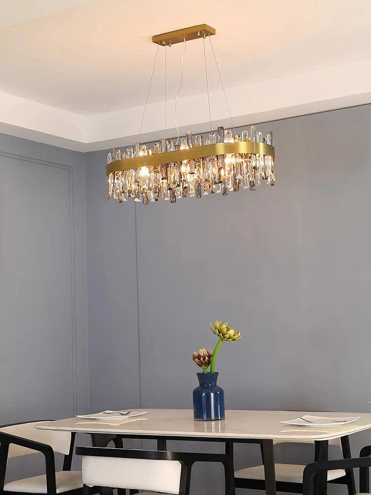 Axyaa Luxury Crystal LED Pendant Chandelier for Living Room Decor