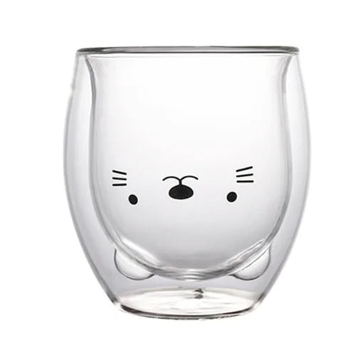 Axyaa Animal Design Double Wall Glass Mug - Perfect Gift