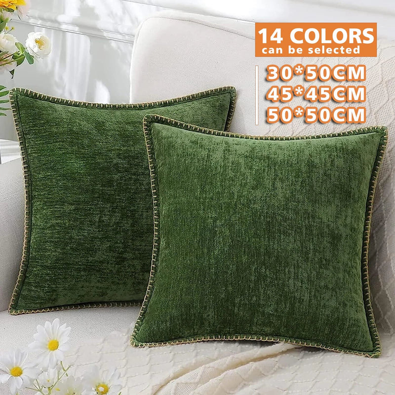 Luxurious Chenille Green Cushion Cover for Sofa Home Decor by Axyaa