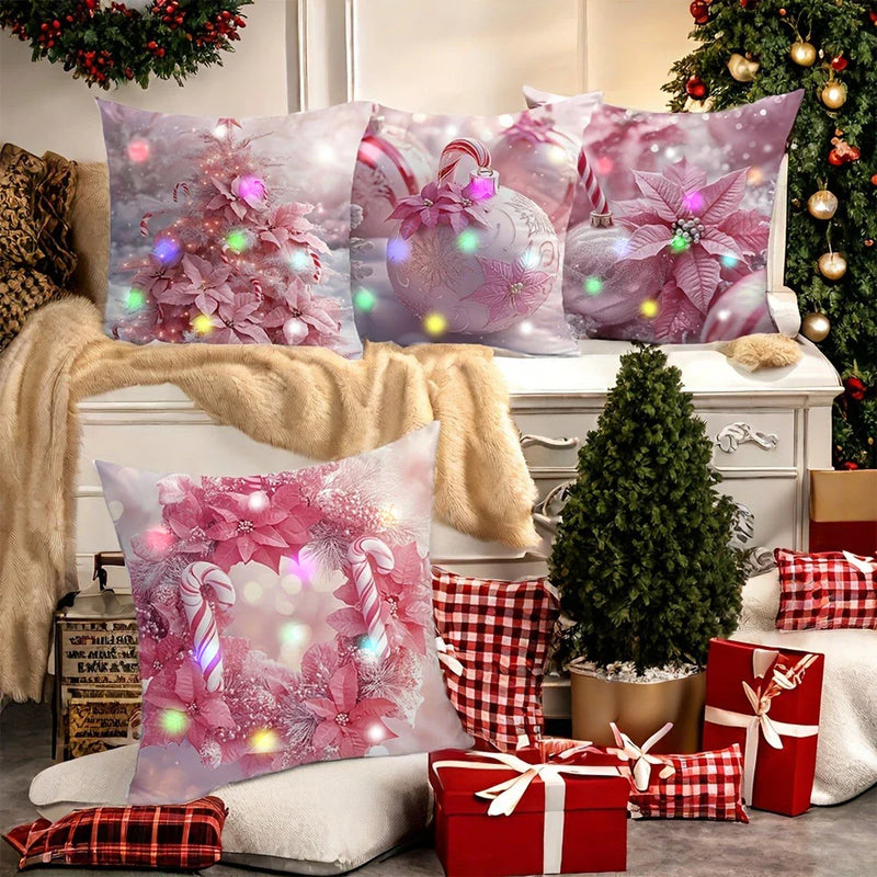 Axyaa LED Christmas Pillowcase with Garland Color Ball Pattern
