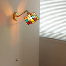 Axyaa Colorful Glass LED Wall Sconce with Pull Chain Switch and Adjustable Copper Arm