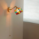 Axyaa Colorful Glass LED Wall Sconce, Pull Chain Switch, Adjustable Copper Arm