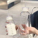 Axyaa 750ml Glass Water Bottle with Time Marker, Lid, and Straw