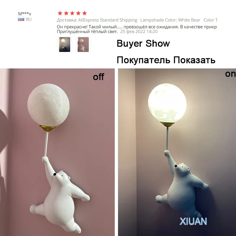 Axyaa Bear Wall Lamp for Kids Bedroom with 3D Moon Lighting