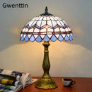 Axyaa Stained Glass Tiffany Table Lamp Mediterranean LED Bedroom Decoration