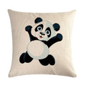 Axyaa Cartoon Panda Print Linen Pillowcase 45x45cm Square Home Sofa Decoration Cover