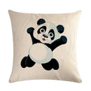 Axyaa Cartoon Panda Print Linen Pillowcase 45x45cm Square Home Sofa Decoration Cover