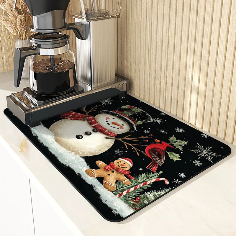 Axyaa Christmas Coffee Dish Mat Large Kitchen Absorbent Anti-slip Draining Pad