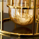Axyaa Golden Bracket Glass Vase with Artificial Flowers in Modern Metal Frame