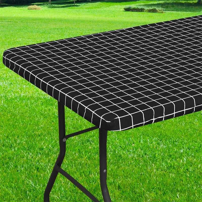 Axyaa Elastic Fitted Rectangle Vinyl Tablecloth for Indoor Outdoor Tables