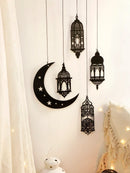 Axyaa Black Wooden Crescent Moon and Stars Wall Hanging