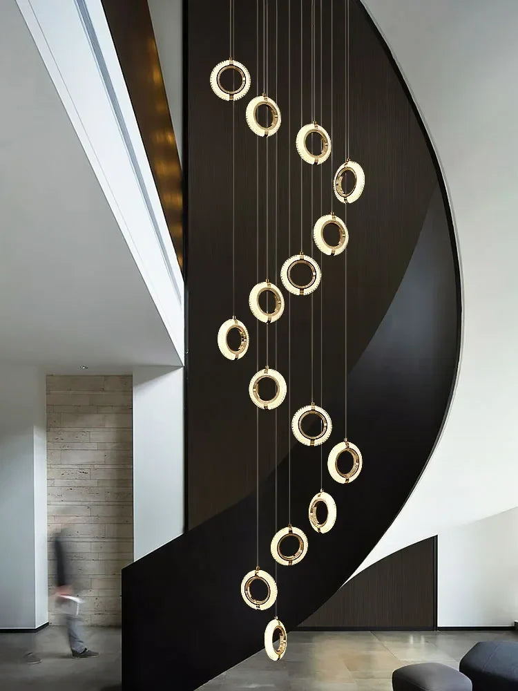 Axyaa Luxury Crystal LED Chandelier - Modern Gold Round Hanging Ceiling Light