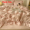 Axyaa Lace Embroidery Girl Heart Bed 4-Piece Set, Washed Cotton Summer Sheet Quilt Cover
