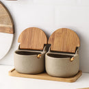 Axyaa Ceramic Seasoning Jar with Bamboo Lid and Spoon