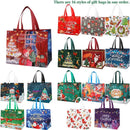 Axyaa Christmas Gift Bags: 16PCS Assorted Cartoon Patterns, Reusable Non-Woven Handles